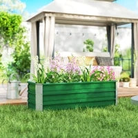 Fioriera da Giardino Senza Fondo con 2 Aree di Coltivazione, in Acciaio, 125x47x40 cm, Verde