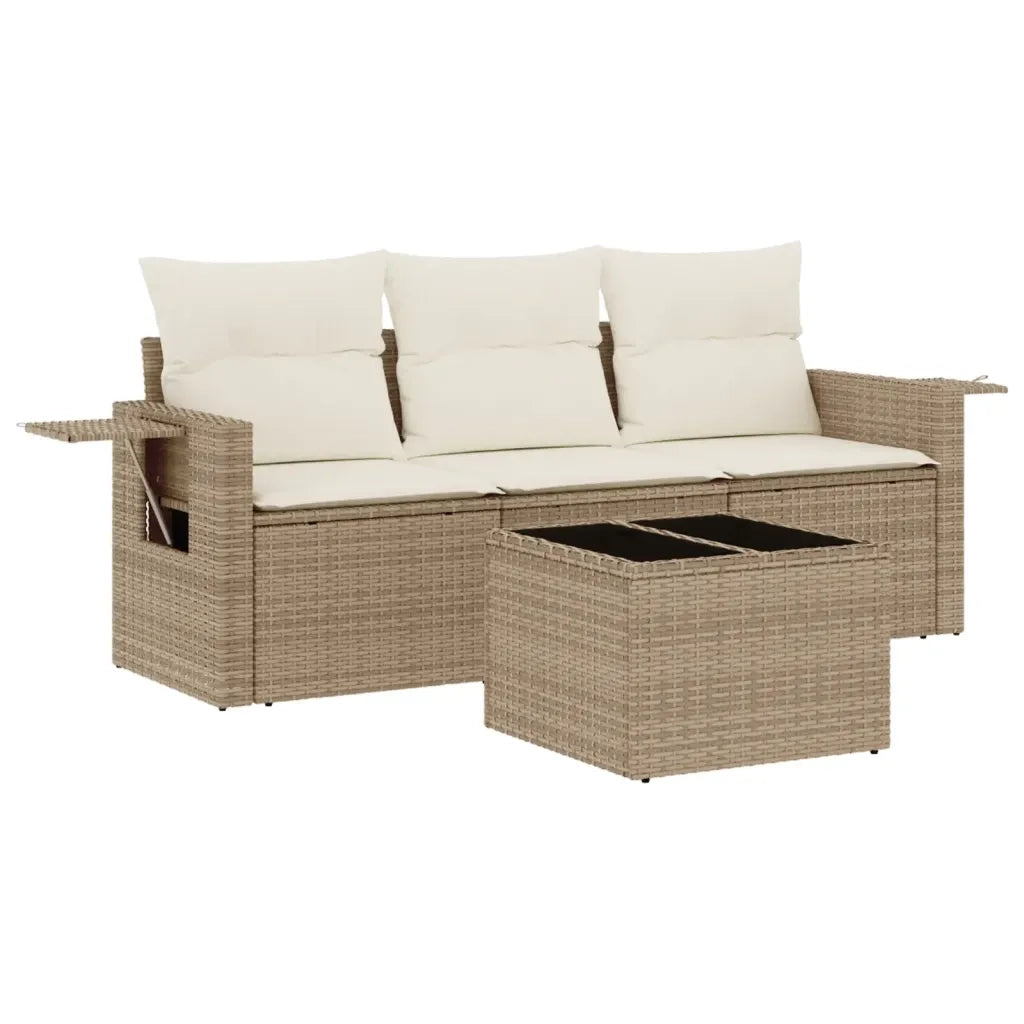 Set Divano da Giardino 4 pz con Cuscini-Sofa da Giardino-Divanetto da esterno Beige in Polyrattan 661621