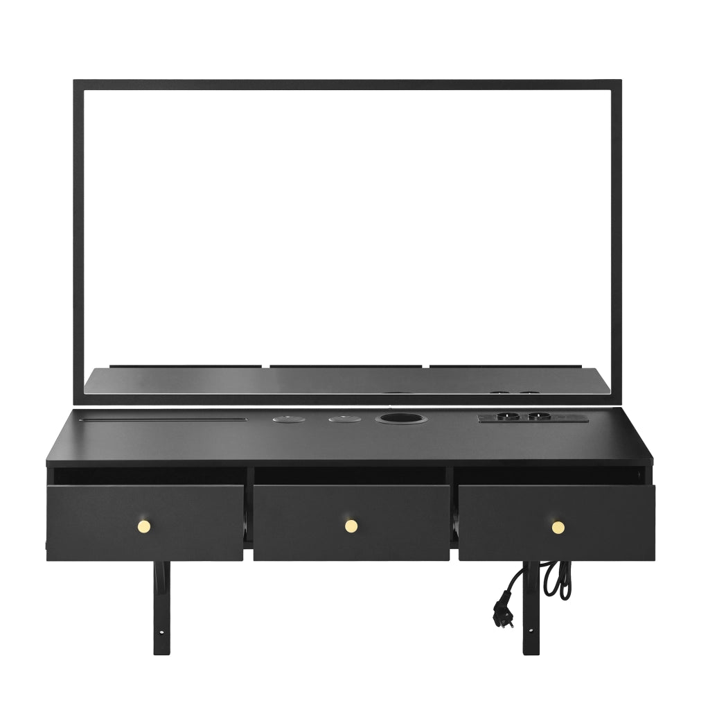 Tavolo da trucco 100x45x105 cm con specchio e 3 cassetti in truciolare nero