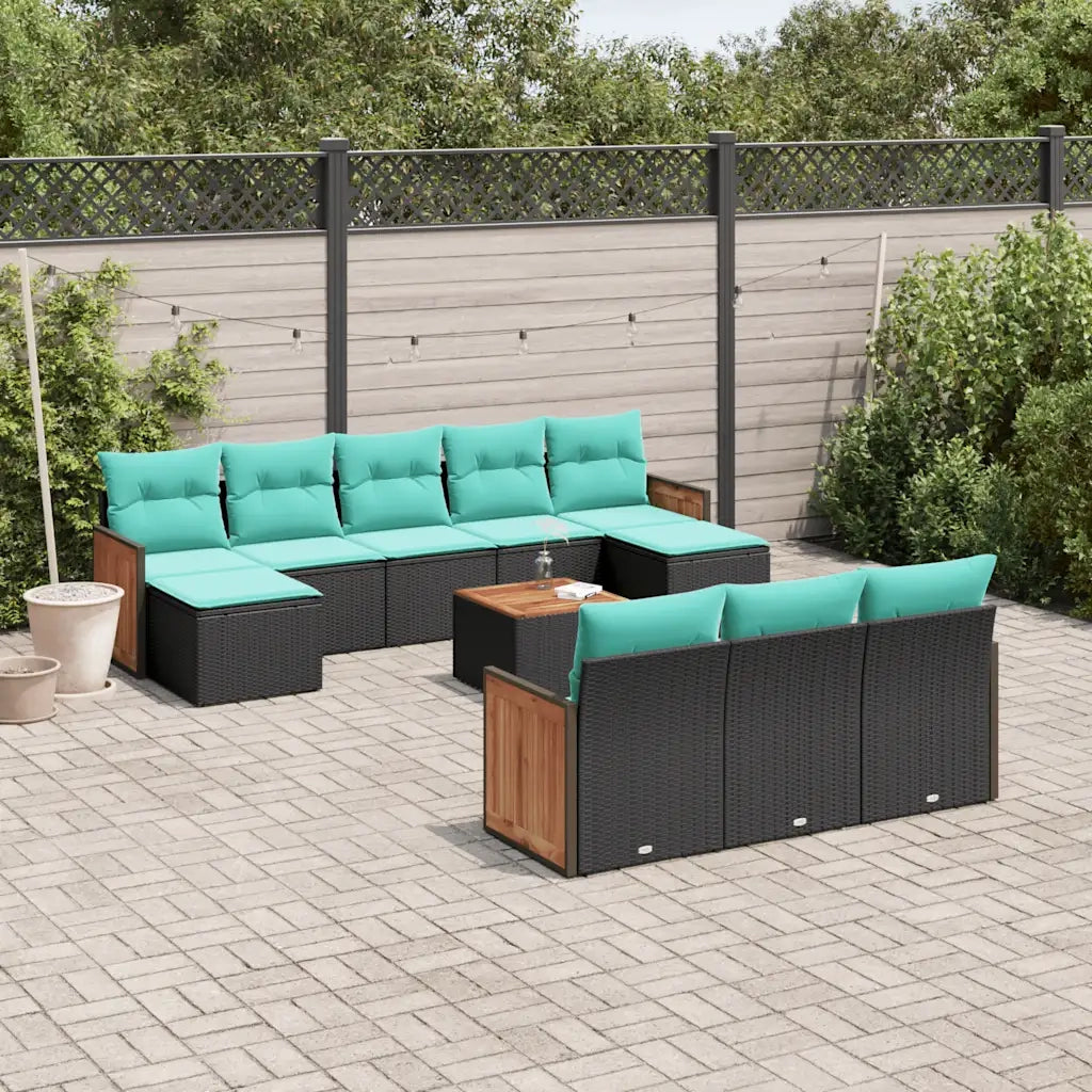 Set Divani da Giardino 11 pz con Cuscini Nero in Polyrattan 3228101
