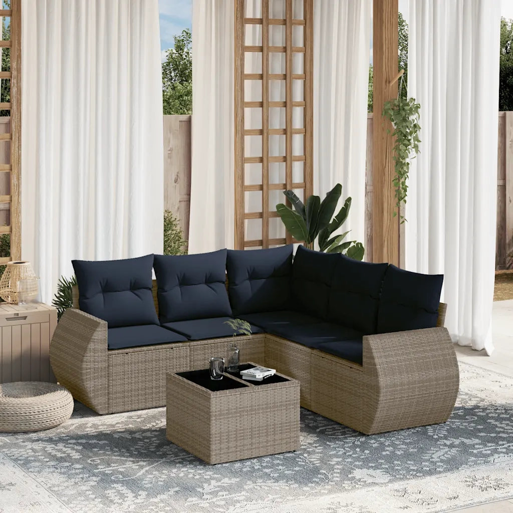 Set Divani da Giardino 6 pz con Cuscini Grigio in Polyrattan 3221360