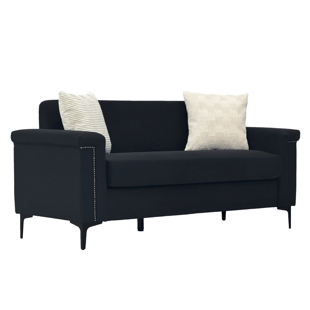 Divano a 2 posti compatto in tessuto con schiuma ad alta densità e piedini in metallo nero 172 × 73,5 cm