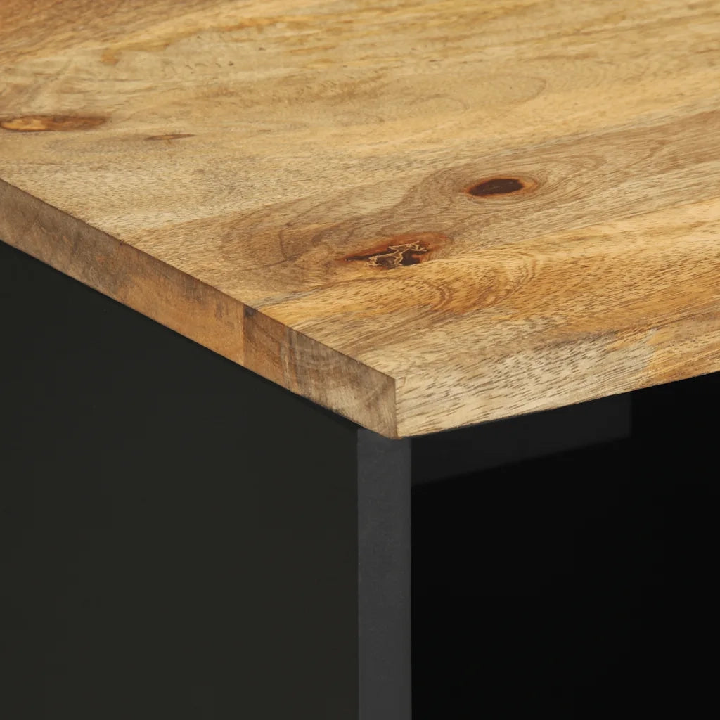 Mobile Porta TV Nero 80x33,5x46 cm Legno Massello Mango Grezzo