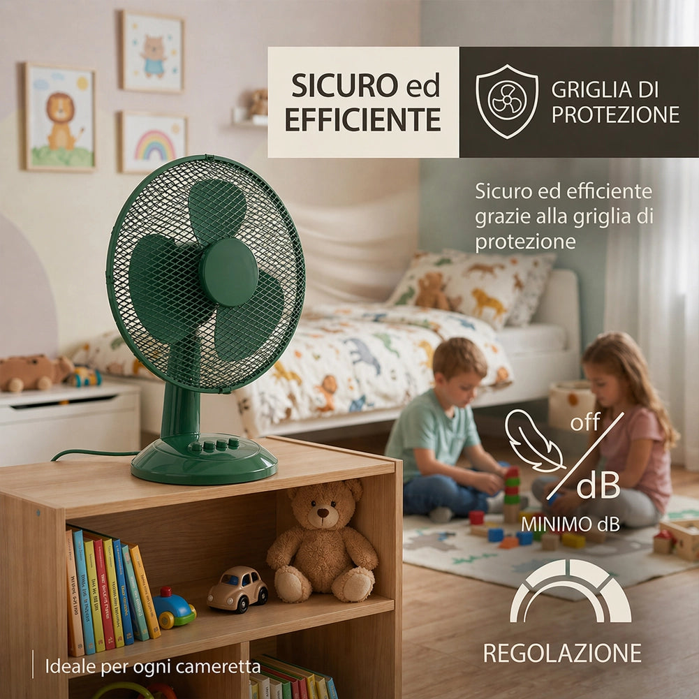 Ventilatore da Tavolo Diametro 30cm Potenza 35W Verde 3 Velocità Silenzioso