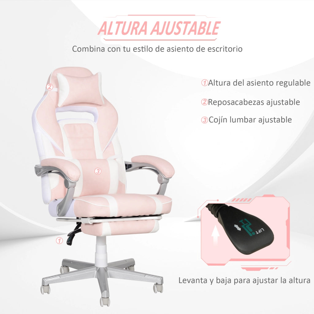 Sedia Gaming Reclinabile con Poggiapiedi e Schienale Regolabile ¨C zephmum ¨C Rosa