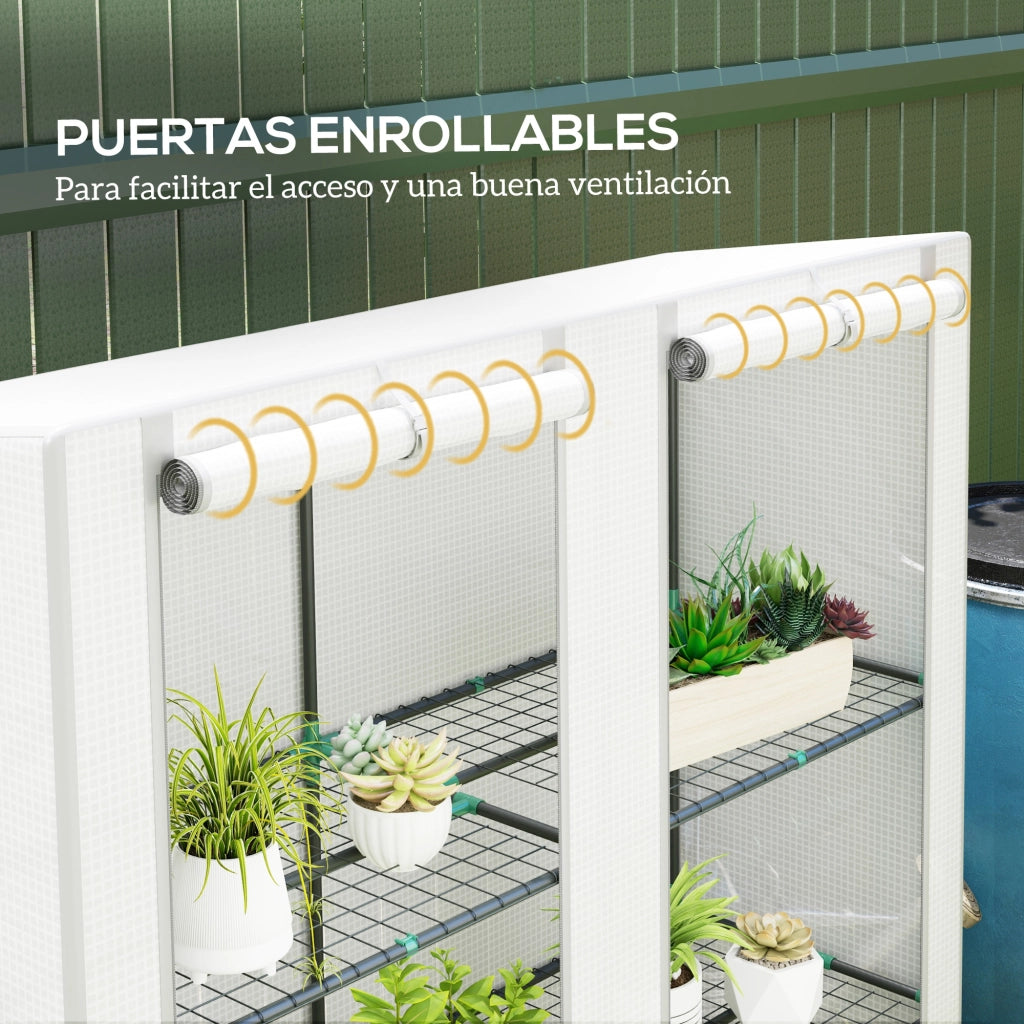 Serra da Giardino con 3 Ripiani e 2 Porte a Rullo ¨C Zephmum ¨C 144x48x152 cm Bianco