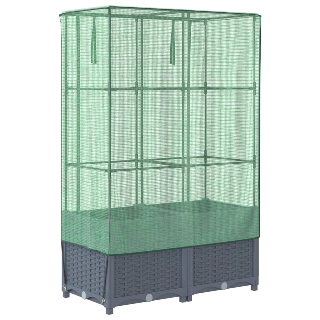 Aiuola rialzata/fioriera con copertura effetto rattan 80 x 40 x 138 cm blu/grigio 02_0038790