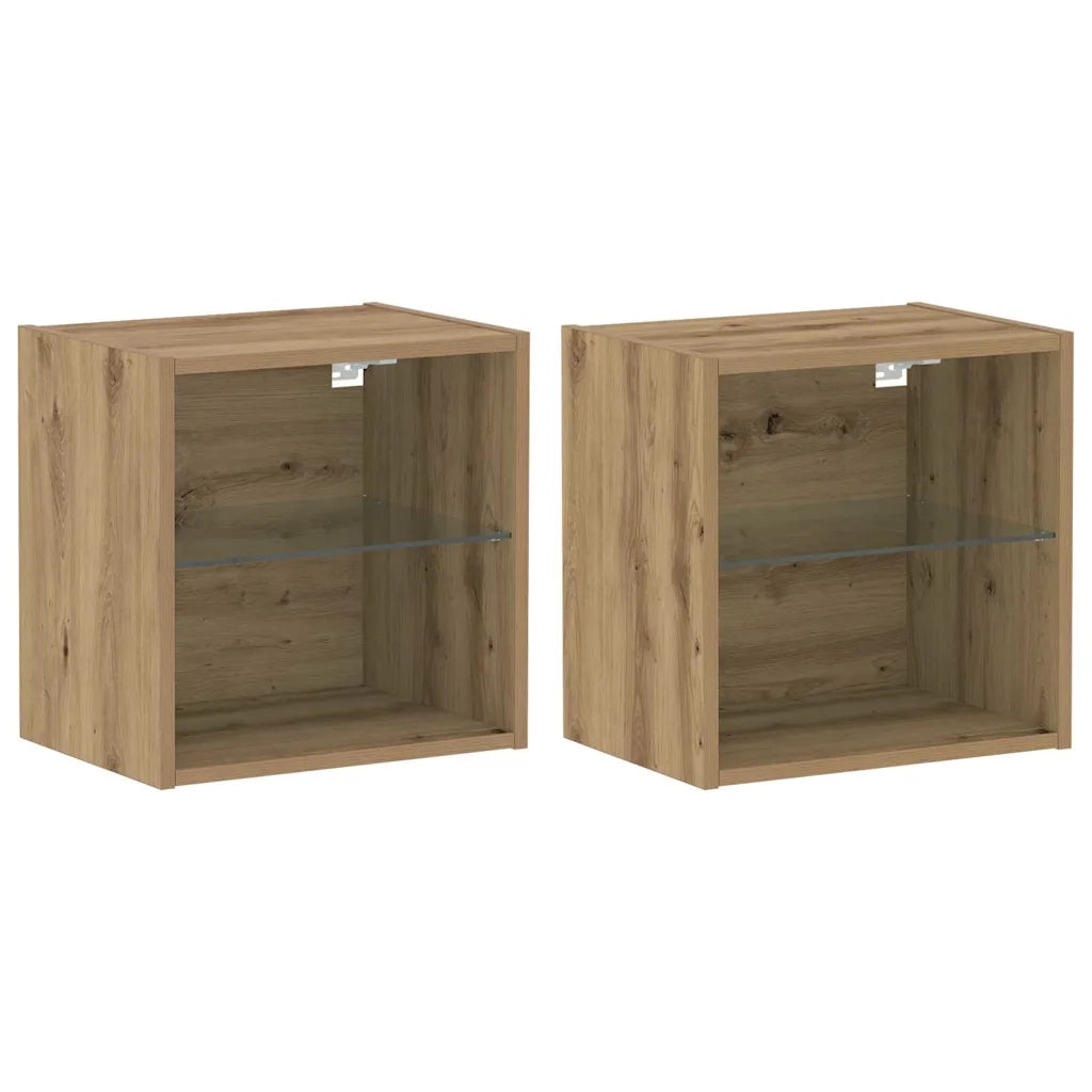 Mensola galleggiante con luce LED con lo scaffale 2 pcs Marrone 863093