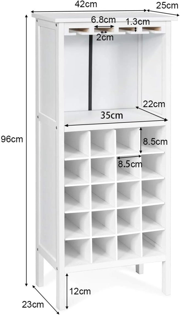 Porta Vino Legno, 5 Ripiani per 20 Bottiglie, Cantiniere con 4 Porta Calici, Mobiletto Portabottiglie per Collocazioni e Esposizioni di Vino, 42x25x96 cm, 3 Colori Disponibili
