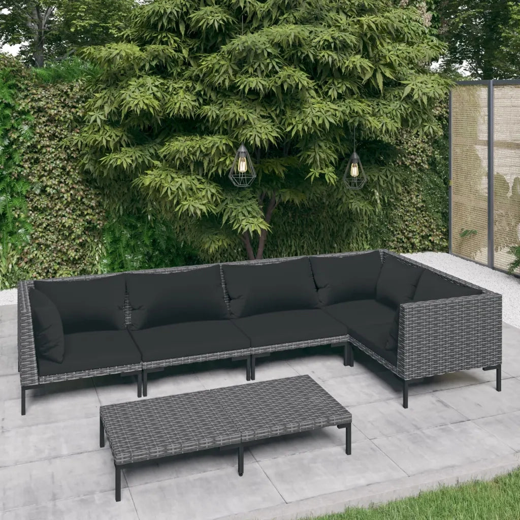Set Divani Giardino 6 pz con Cuscini in Polyrattan Grigio Scuro cod mxl 41875