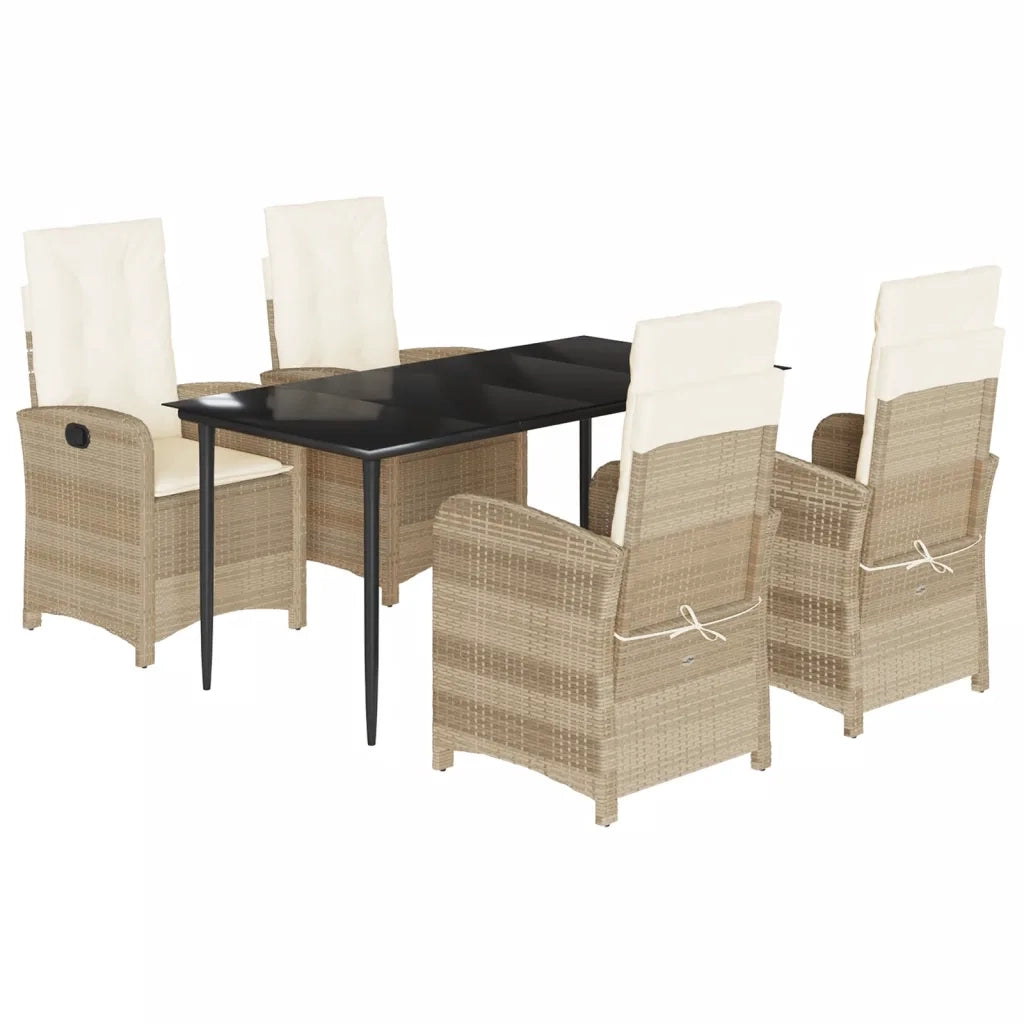 Set da Pranzo da Giardino 5 pz con Cuscini Beige in Polyrattan