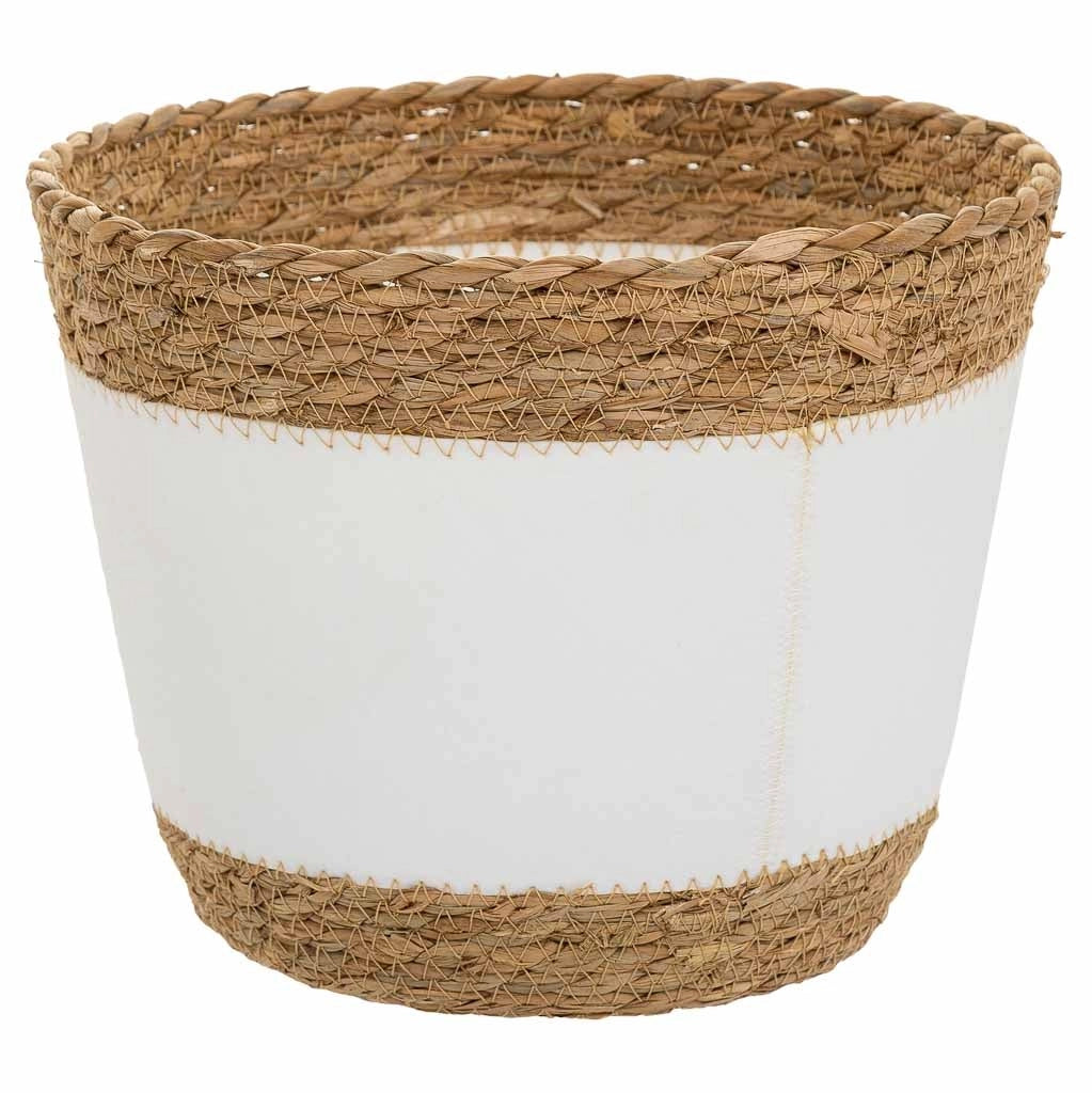 Cestino in fibra naturale e cotone bianco D25,5x20,5