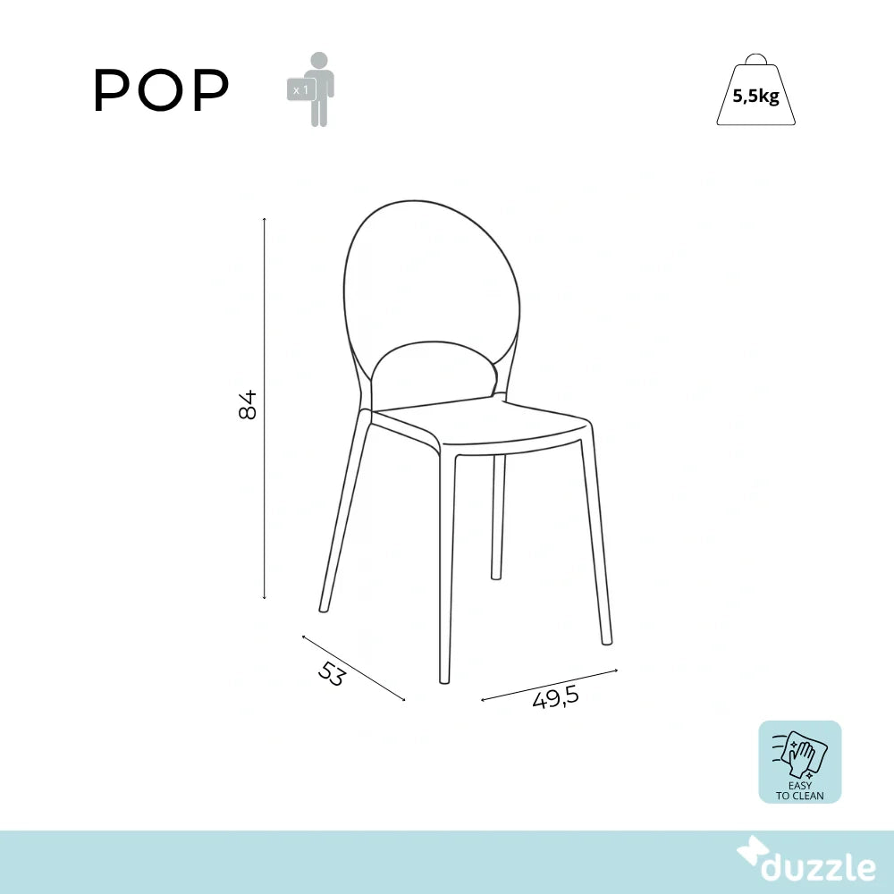 Set di 4 sedie da pranzo e da esterno in policarbonato grigio Pop con struttura in policarbonato facili da pulire | Duzzle