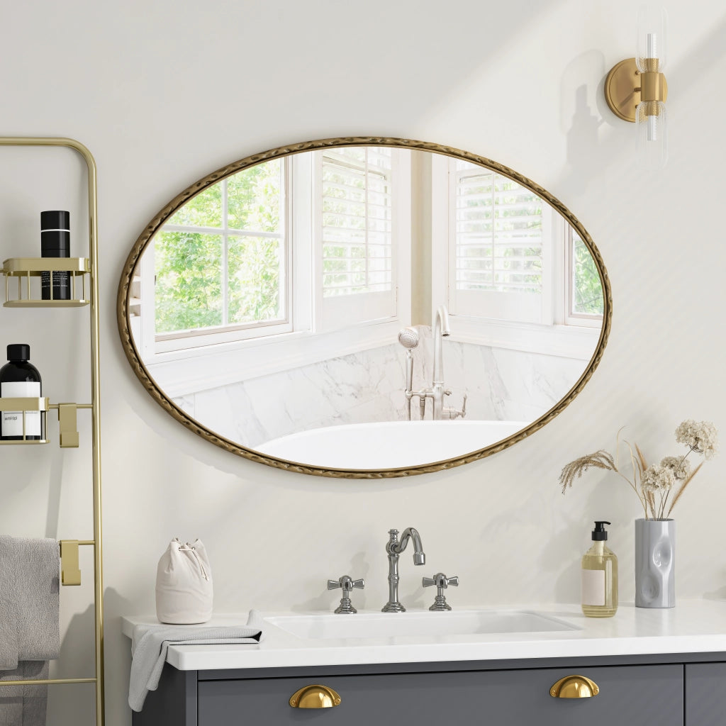 SPECCHIO OVALE DA PARETE 110x75 cm Oro Vetro Ferro MDF