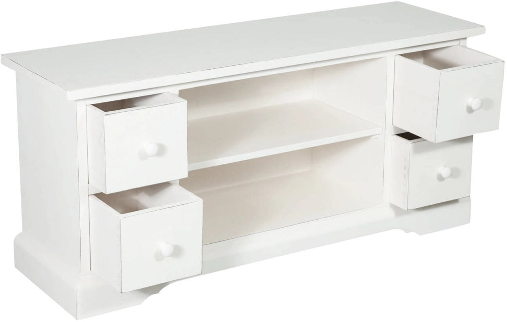 Biscottini Mobile porta Tv Country in legno massello di tiglio finitura bianca anticata L129xPR40xH60 cm. Made in Italy