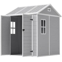 Casetta da Giardino in Resina con Pavimento, 2 Porte con Blocco, Finestra, 1.8x1.8m, Grigio