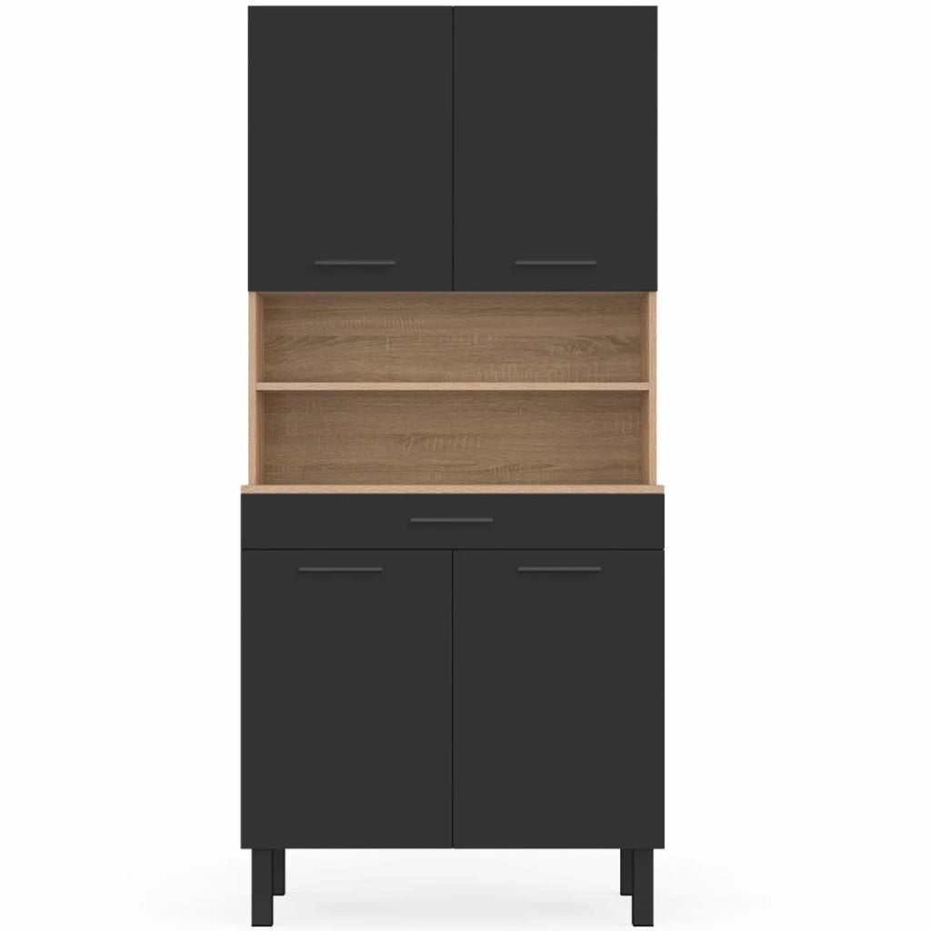 IDMarket - Credenza CINA 80 CM con 4 ante e cassetto effetto faggio nero