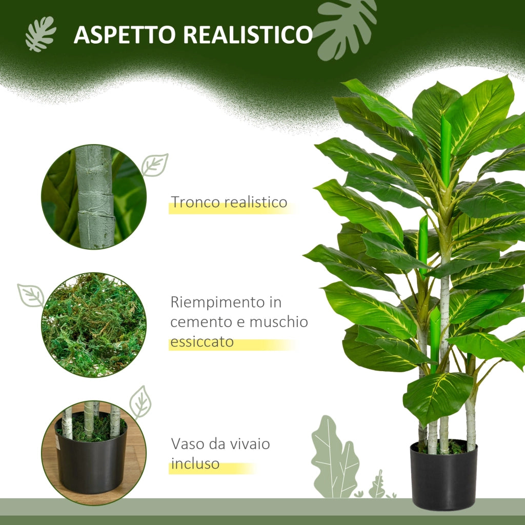 Pianta Artificiale H95 cm 33 Foglie con Vaso Verde