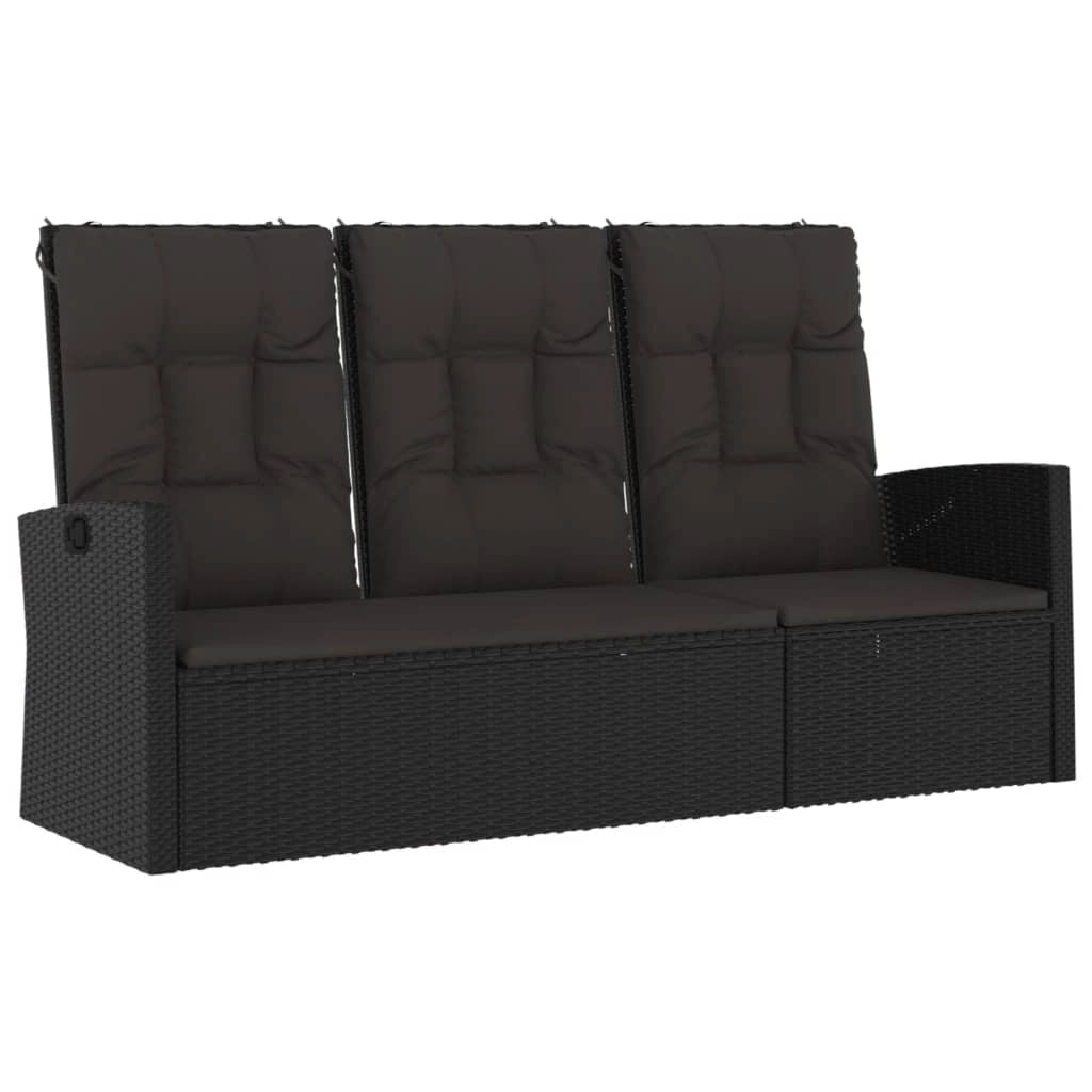 Panca da giardino mobili da esterno per patio panca reclinabile da terrazza con cuscini nera 173 x 62 x 95 cm resina intrecciata 02_0011740