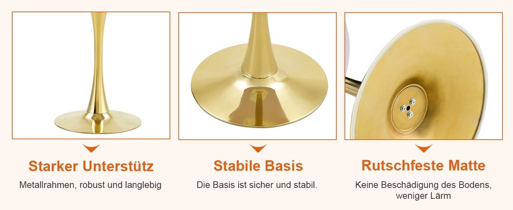 Set Tavolo Rotondo e 2 Sedie da Pranzo ¨C Xylo ¨C Piano MDF Noce, Gambe Oro, Seduta Nera