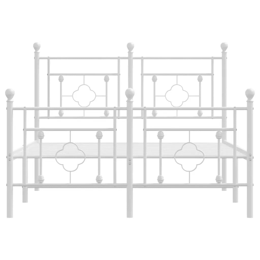 Letto matrimoniale | Letto per adulti | Giroletto con Testiera e Pediera Metallo Bianco 120x200 cm