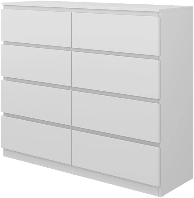 Cassettiera Calisto, Bianco, 39 x 101.5 cm, per riporre abiti e oggetti di uso quotidiano