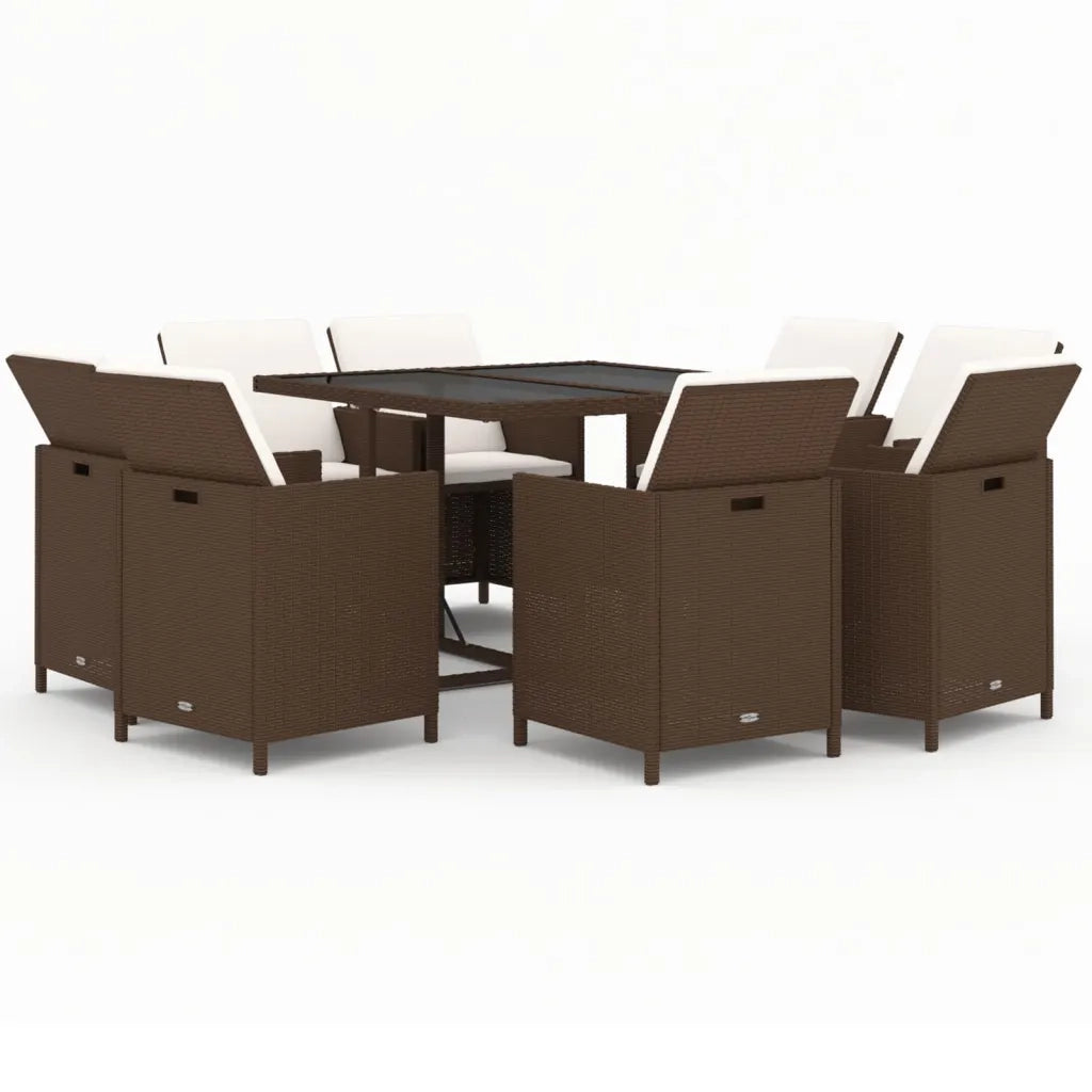 Set Divani da Giardino 9 pz con Cuscini in Polyrattan Marrone 3095513