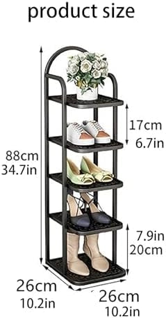 Scarpiera autoportante in metallo, con 6 ripiani verticali, con design ad angolo salvaspazio, elegante finitura per interni ed esterni, ideale per piccoli spazi
