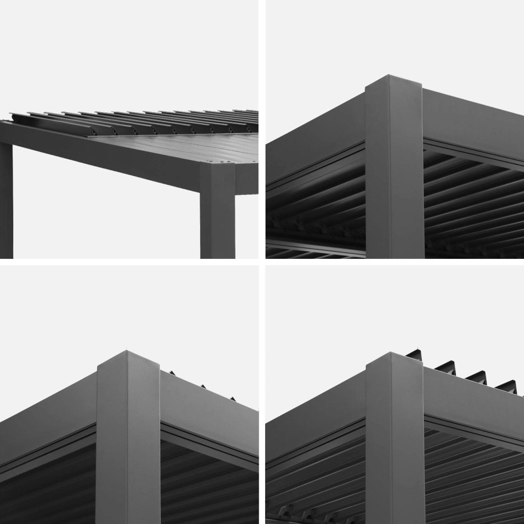 Pergola bioclimatica 3x4m in alluminio e acciaio + 3 persiane 1m,