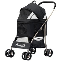 Passeggino per Cani Pieghevole con Trasportino Rimovibile e Tettuccio, 82x49.5x98cm, Nero