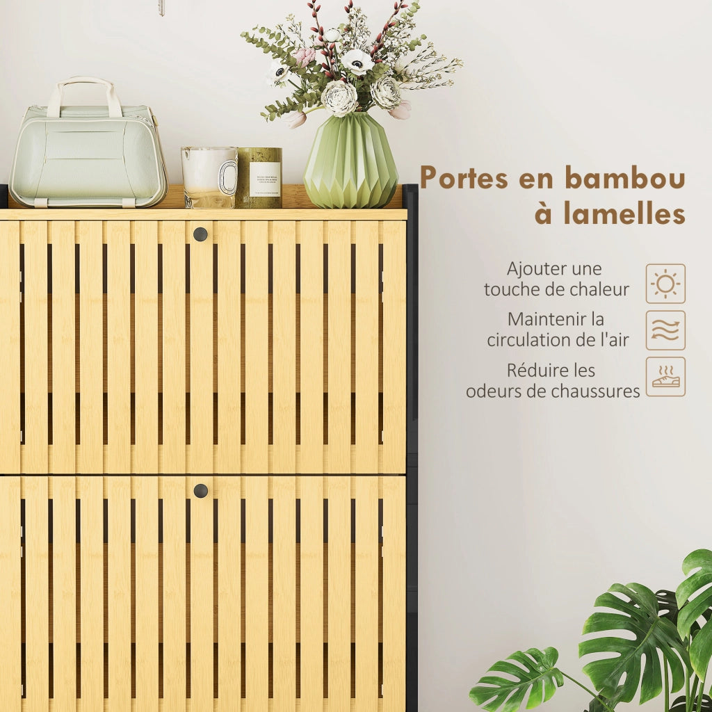 Scarpiera con cassetti e ante in bamb¨´ ¨C Zephmum ¨C Nero e legno naturale 60x24x118cm
