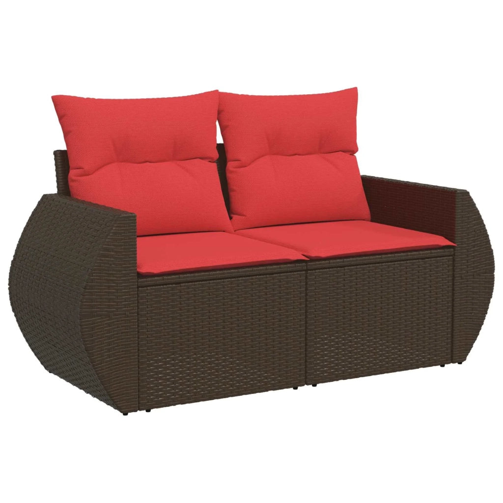 Set di divani 5 pz Marrone e Rosso Rattan sintetico e Acciaio 3447895