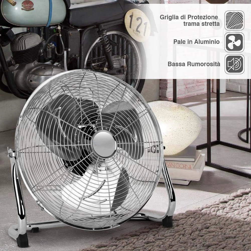Ventilatore da terra Acciaio 70 W Pale Alluminio 40 cm 3 Velocita Oscillante