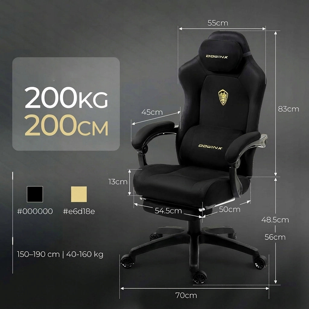 Sedia Gaming DOWINX Nero Chiaro con Molle Insacchettate; Poggiapiedi e Reclinazione 160°
