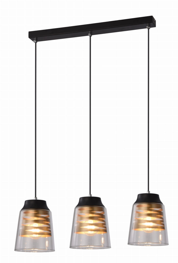 Lampadario Candellux Fresno 3xE27 vetro nero traspar.