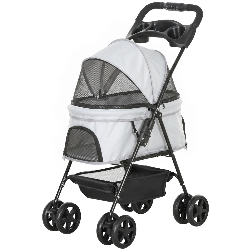 Carrello per Cani Piccoli con 4 Ruote e Finestre ¨C zephmum ¨C Grigio 67x45x96 cm