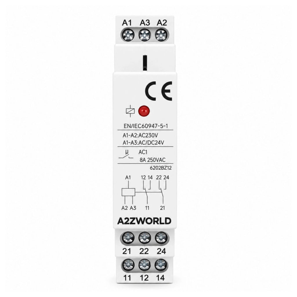 Relè Intermedio Modulare AC230V AC/DC24V, per Guida DIN, Indicatore LED, 1 Modulo, Contatti SPDT, per Automazione Quadri Elettrici (2X8A)