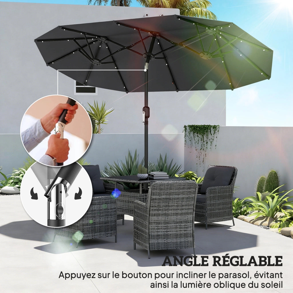 Ombrellone da giardino doppio 3x1.5 m ¨C zephmum ¨C grigio con illuminazione solare e manovella