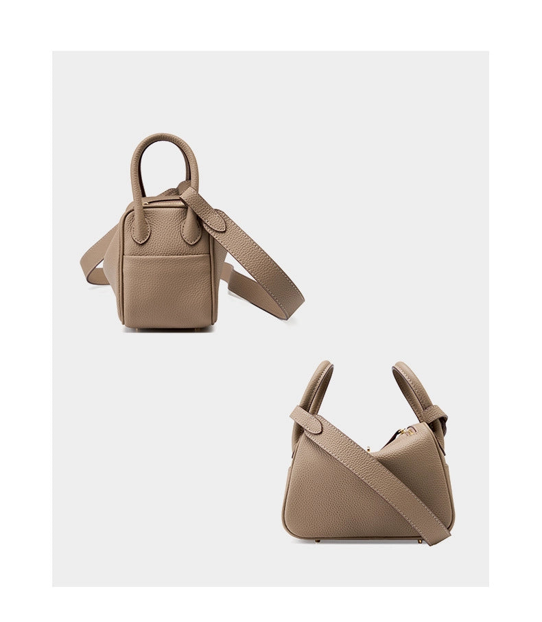 Mini borsa a tracolla Lindy in vera pelle, piccola borsa grigia