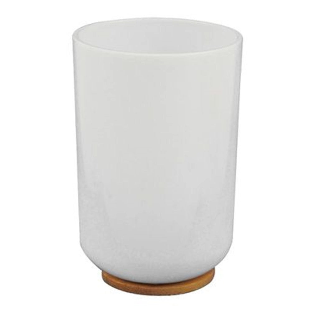 Trade Shop - Bicchiere Porta Spazzolini Dentifricio Bianco Legno Accessori Arredo Bagno 69479 -