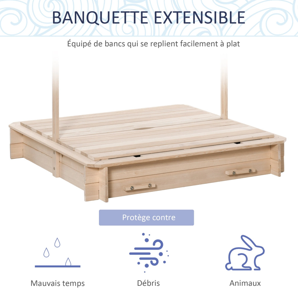 Sandbox per bambini in legno quadrata con panche e coperchio ¨C zephmum ¨C 106x106x19 cm