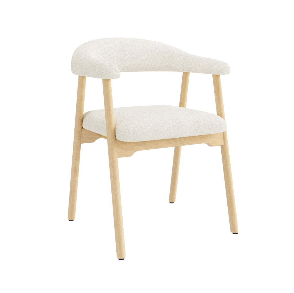 Set di 2 sedie da pranzo 78.99x58.5x29.11 cm con schienale ergonomico C in bouclé; legno naturale