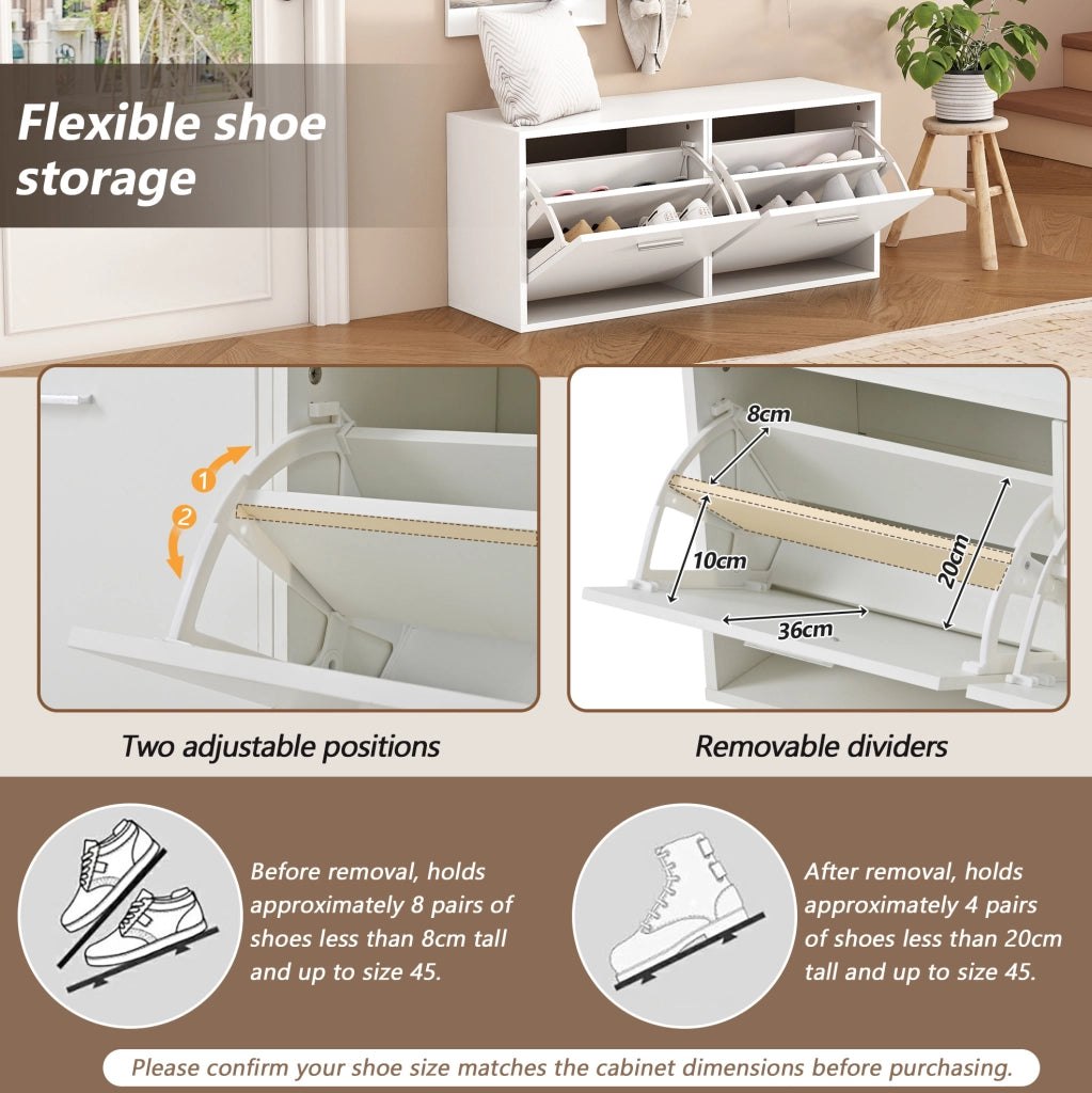 Set ingresso 4 pezzi con specchio; scarpiera a doppio livello 90x30x41;5 cm; bianco