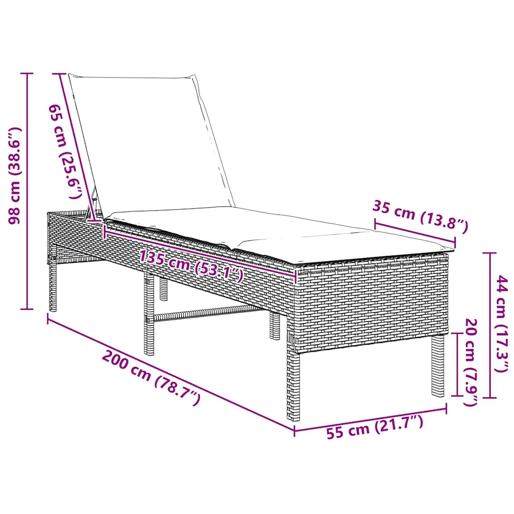Lettino Prendisole con Cuscino Grigio Chiaro 55x200x44 cm 4104105
