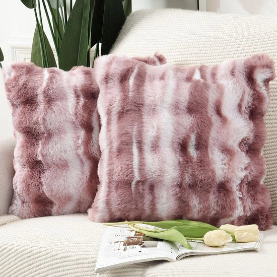 Set di 2 cuscini in piuma soffice, decorativi, in velluto, in cotone, per divano, camera da letto, rosa, 50x50 cm.