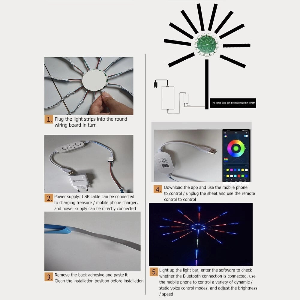 Trade Shop - Strip Led Adesiva Effetto Fuochi D'artificio Controllo Smart A Tempo Di Musica -