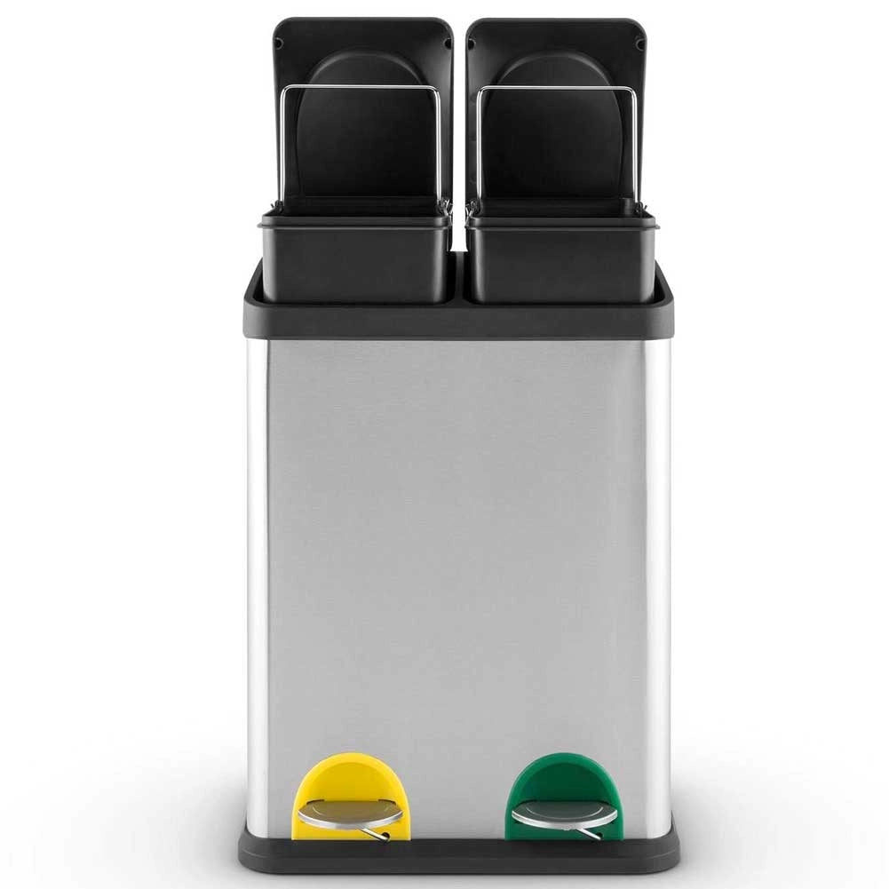 Pattumiera Raccolta Differenziata Acciaio 30LT 2 Scomparti con Pedale Silver Nero