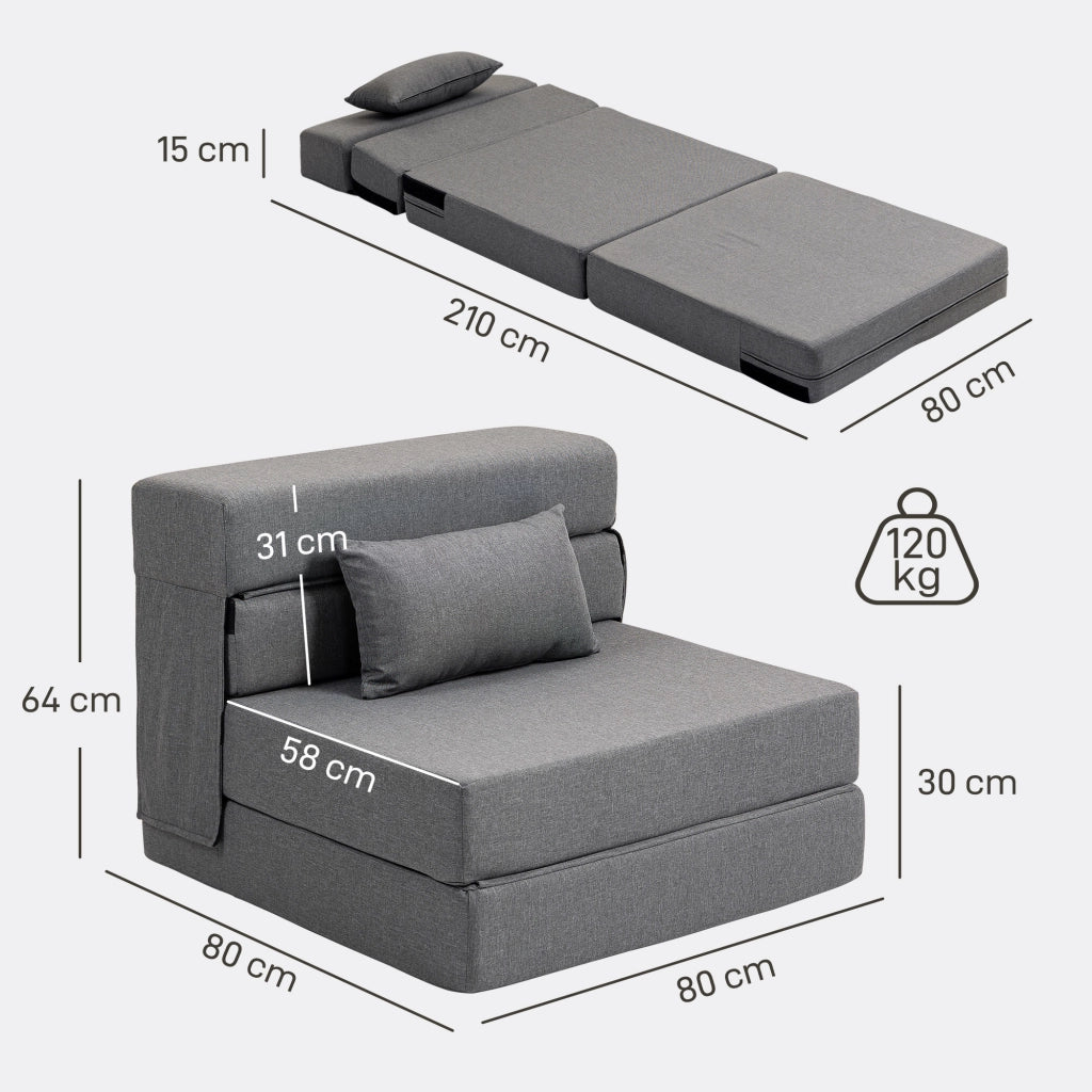 Poltrona letto pieghevole con cuscino ¨C zephmum ¨C grigio, imbottito