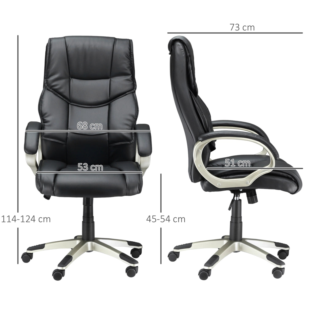 Sedia da ufficio girevole con altezza regolabile e funzione oscillante in ecopelle nera e metallo 70 × 58 × 114–124 cm