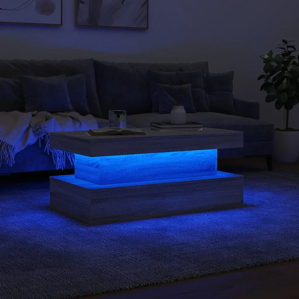 Tavolino da Soggiorno con Luci LED Grigio Sonoma 90x50x40 cm 839852